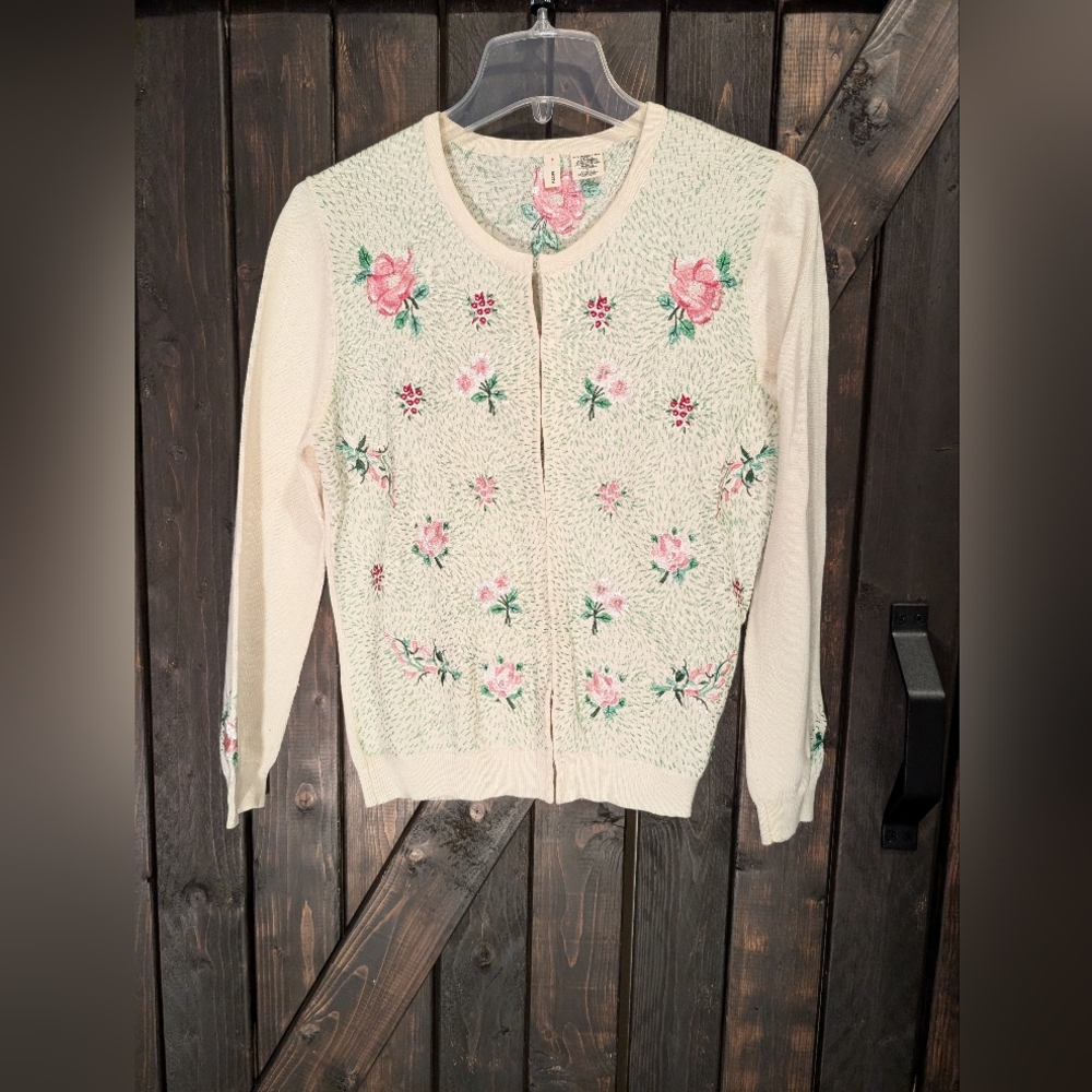 MOTH Anthropology Floral Embroidered Women's Sweater, L - Picture 1 of 9